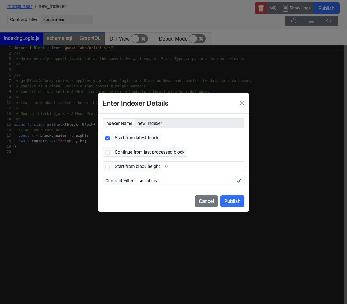 Publishing QueryAPI Indexer
